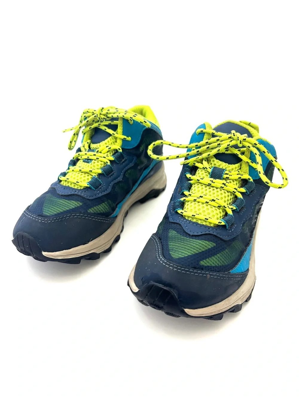 Merrell Youth Moab Speed 2 Mid Navy/Hi-Viz Waterproof Hiking Boot/Sneaker Sz 1